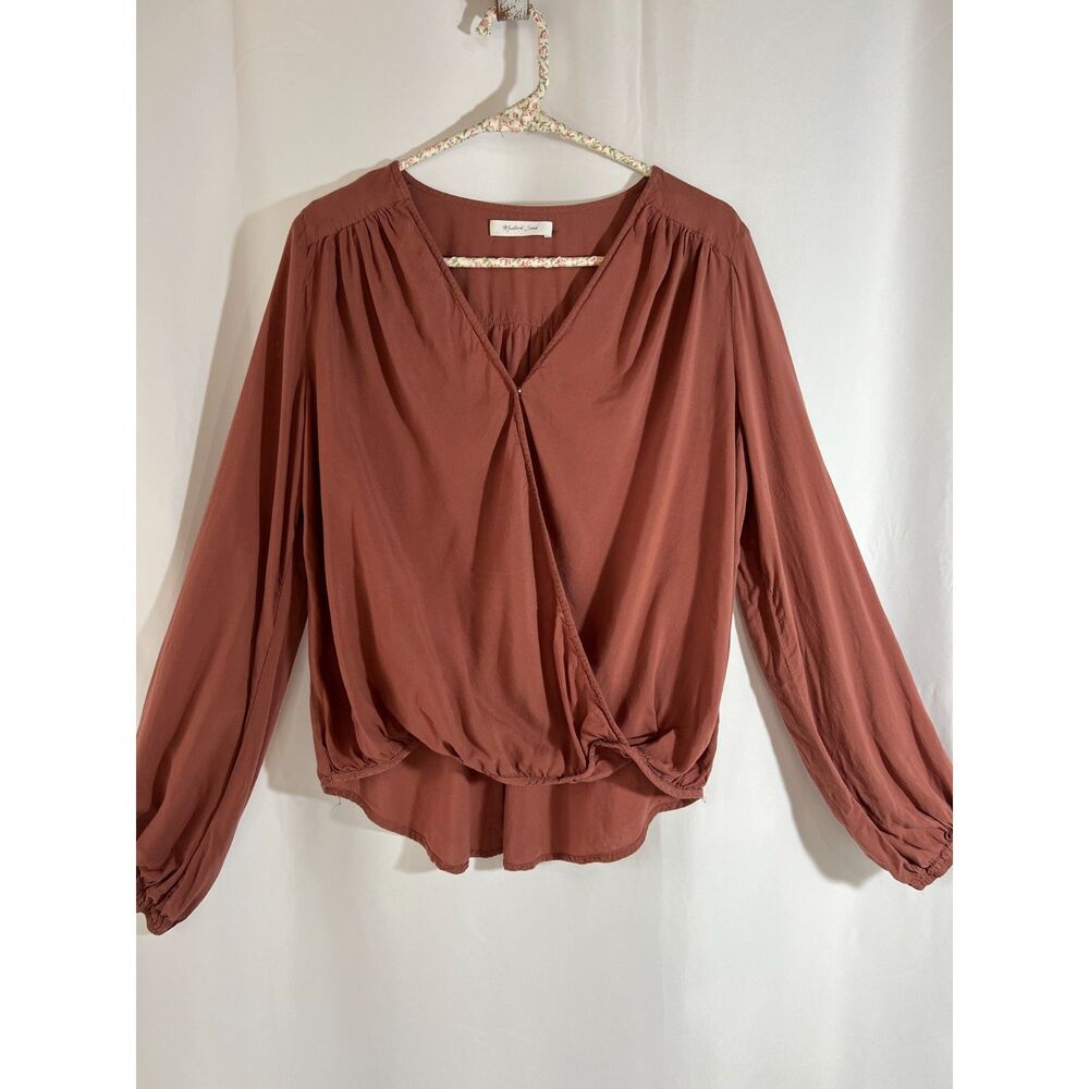 Mustard Seed Mauve Rust V Neck Wrap Front Boho Blouse Top Lagenlook Billowy Sz L